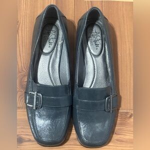 Life Stride Navy Slip-On Loafers with Buckle Detail